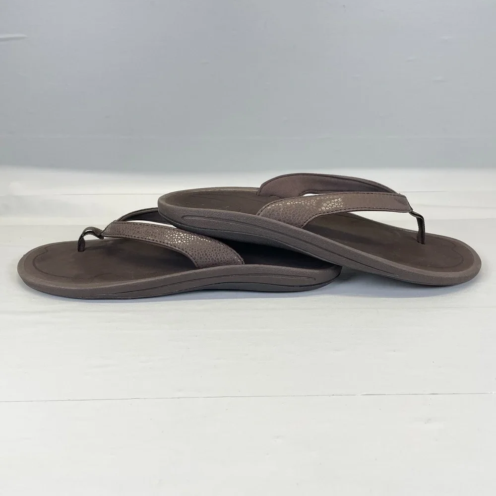 OluKai Kulapa Kai Flip Flop Sandals Womens Size 10 Brown Slip On Thong Shoes